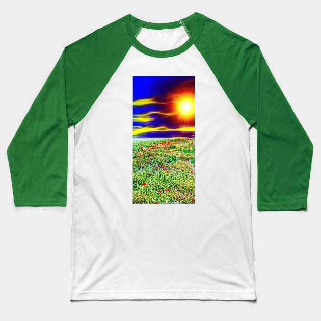 Red Poppy Field Baseball T-Shirt by danieljanda